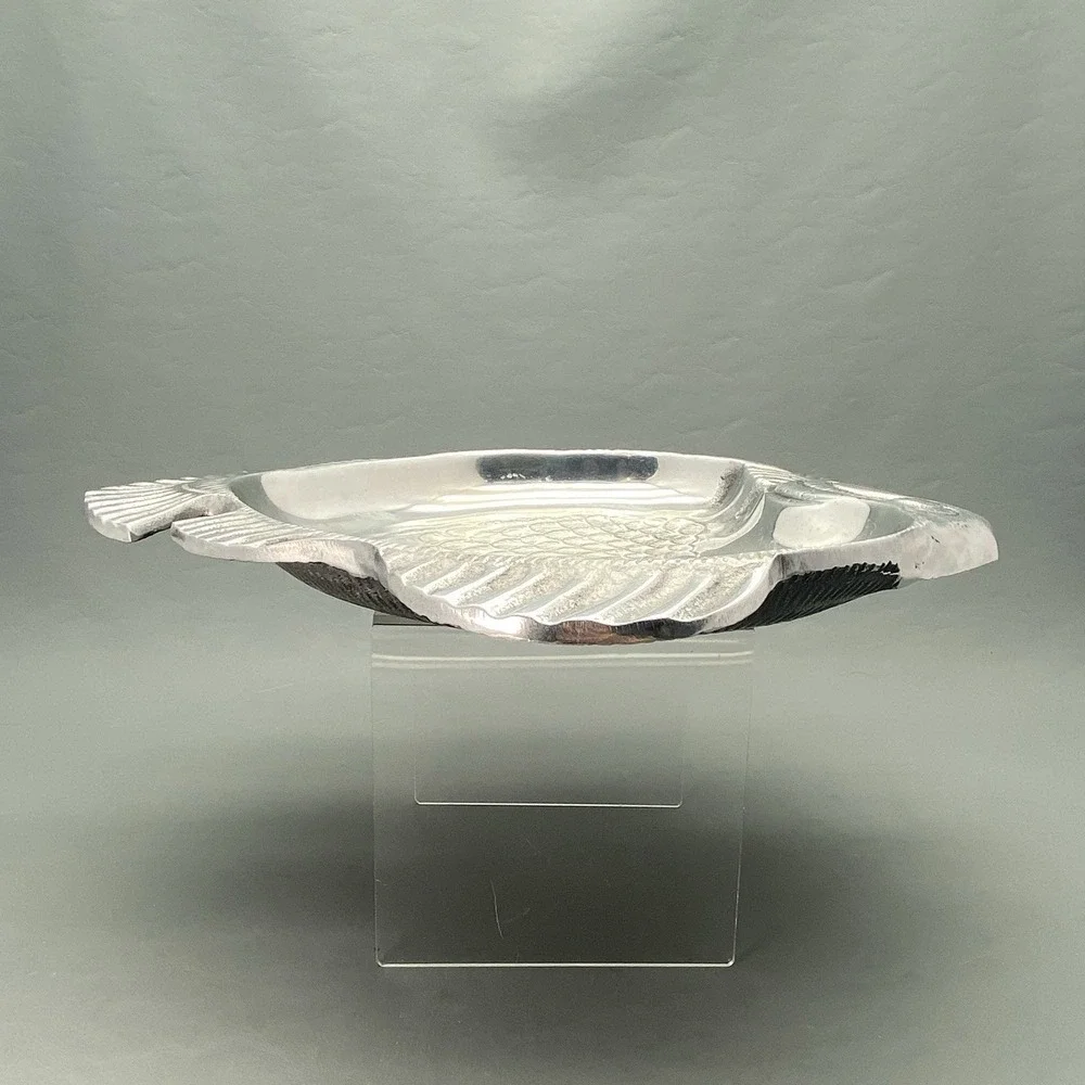Vintage Cast Metal Aluminum Fish Platter Tray Dish Jewelry Trinket Candy Bowl
